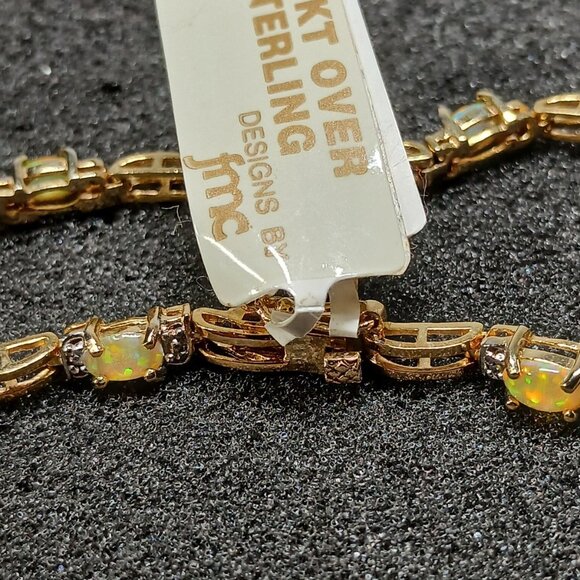 24K Gold Over Sterling Silver Lab-Created Opal Bracelet 7¼" 10g FMC NWT - Picture 8 of 13